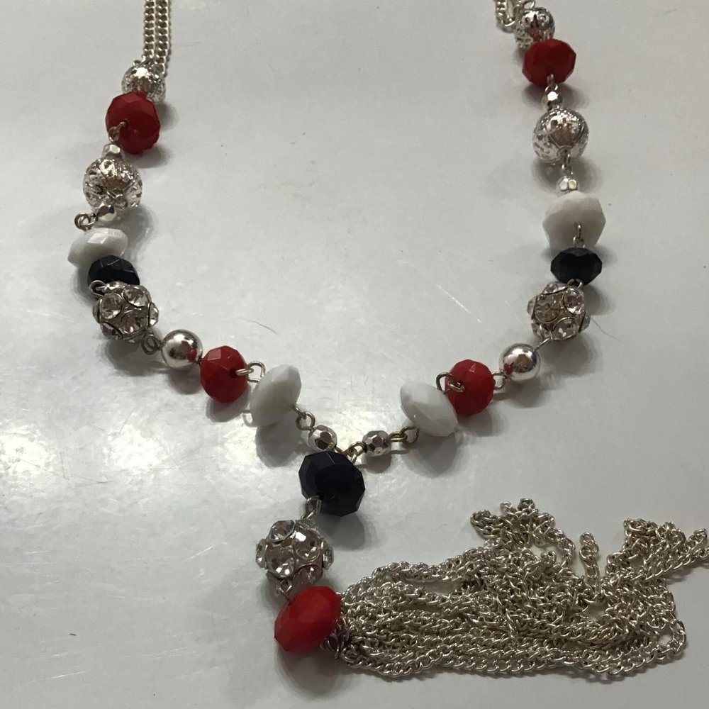 Independence Day Necklace w Blue and Silver toned